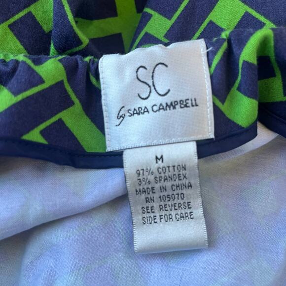 Sara Campbell A-Line Skirt Sz M Preppy Coastal Mod Green Retro Geometric 60s - Picture 8 of 10